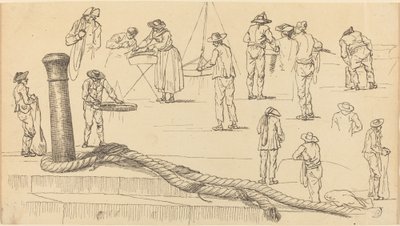 Figurky na nábřeží a délka lana připojeného k patníku od Claude Joseph Vernet