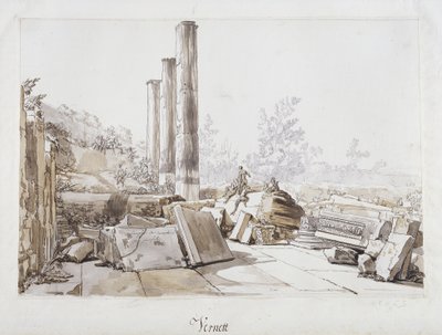Ruiny chrámu Serapis v Pozzuoli, 1750 (pero a inkoust a omyjte černou křídou na papíře) od Claude Joseph Vernet