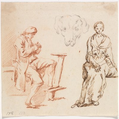 List studií: Sedící muž, hlava psa, sedící žena od Claude Joseph Vernet
