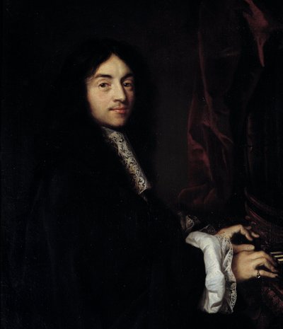 Detail „“ Portrét varhaníka Charlese Couperina (1638-1679) s dcerou malíře““ Obraz od Clauda Lefebvrea (1632-1675) 17. stol. 1,27x0,96 m od Claude Lefebvre