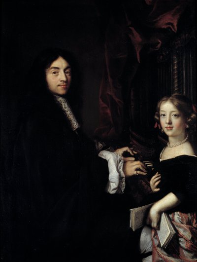 Portrét varhaníka Charlese Couperina (1638-1679) s dcerou malíře Obraz Clauda Lefebvrea (1632-1675) 17. stol. 1,27x0,96 m od Claude Lefebvre