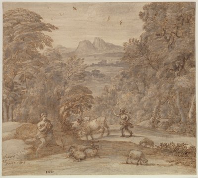 Krajina s Merkurem a Apollónem jako pastýřem od Claude Lorrain (1600-82)