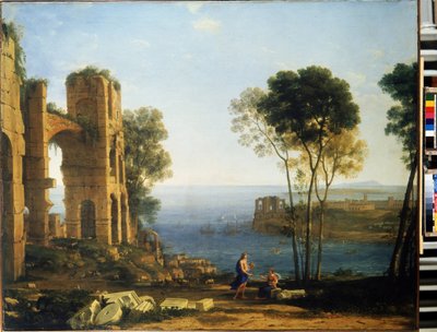 Pohled na pobřeží s Apollónem a kumskou Sibylou. Obraz Claude Gellee známý jako Claude Le Lorrain (1600-1682) od Claude  Lorrain