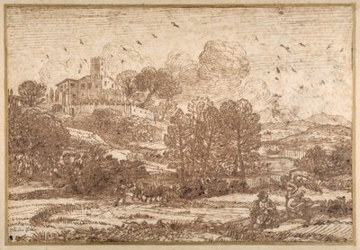 Vyladění mládeže jeho nástroje (inkoust pera a hnědého s hnědým mytím na papíře) od Claude Lorrain