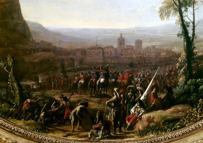 Ludvík XIII. (1601-1643) si vynutil Pas de Susa u Turína, bráněný silami vévody Savojského v roce 1629. Detail. Obraz Claude Gellee dit le Lorrain (1600-1682) Paříž, Musee du Louvre od Claude Lorrain