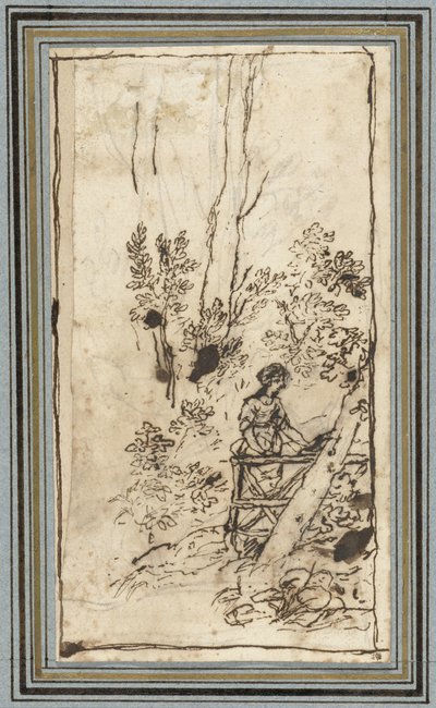 Mladá žena stojící u plotu v lese Studie zvířat z alba zvířat. (název seriálu) od Claude Lorrain