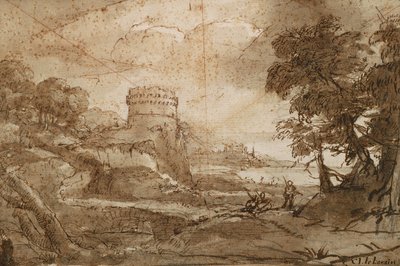 Krajina s kulatou věží a zálivem od Claude Lorrain
