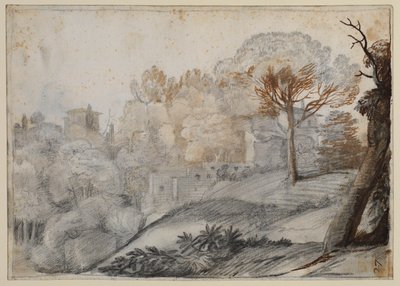 Krajina se stromy a budovami od Claude Lorrain