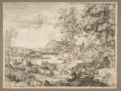 Pastýř a pastýřka konverzují v krajině, ca. 1651. od Claude Lorrain