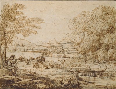 Mládež hrající na dýmku v pastorační krajině, c1640 od Claude Lorrain
