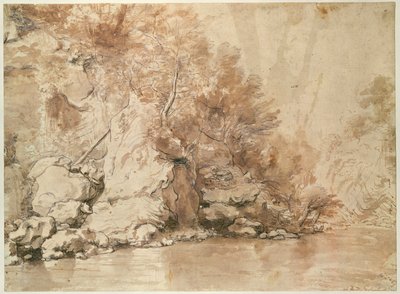 Studie pro krajinu (pero a bistre a mytí na papíře) od Claude Lorrain
