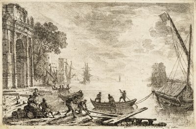 Přístavní scéna s vycházejícím sluncem, 1634 od Claude Lorrain
