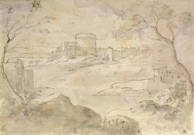 Krajina s opevněným městem (inkoust a mytí na papíře) od Claude Lorrain