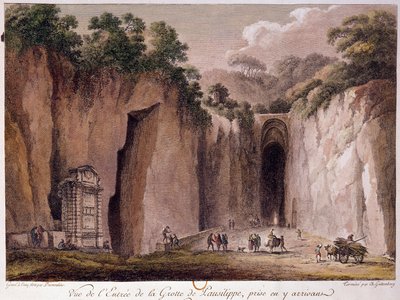Pohled na jeskyni Pausilippe (Posillipo) (nebo „Grotta Vecchia“) poblíž Neapole. kresba Chatelet od Claude Louis Chatelet