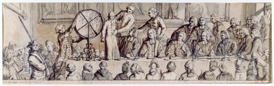 Losování loterie v Hotel de Ville, 1772 (pero, inkoust a mytí) od Claude Louis Desrais