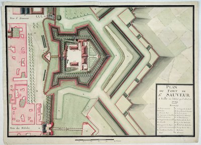 Fort of Saint-Sauveur, Lille, v roce 1728, z „Traite de Fortifications“ (pero a inkoust a wc na papíře) od Claude Masse