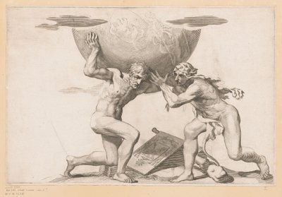 Atlas dává nebeskou sféru Herkulovi od Claude Mellan (possibly)