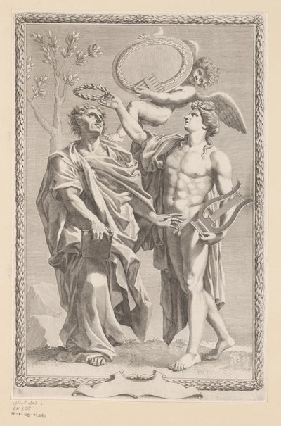 Apollo korunuje Publius Vergilius Maro Název stránky: Publius Virgilius Maro, Opera Publius Virgilius Maronis, 1641 od Claude Mellan