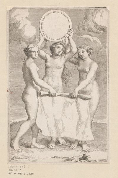 Tři Grácie s medailonem Titulní strana pro: Balthazar de Vias, Charitum libri tres, 1660 od Claude Mellan