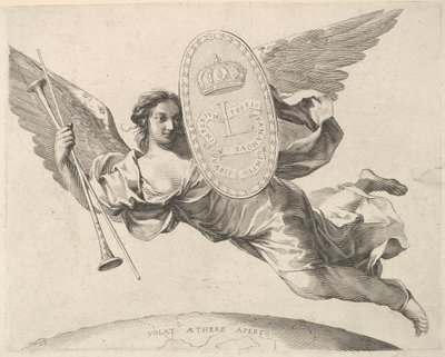 Fame Bearing a Shield s iniciálou Ludvíka XIV. La Renommée volant. od Claude Mellan