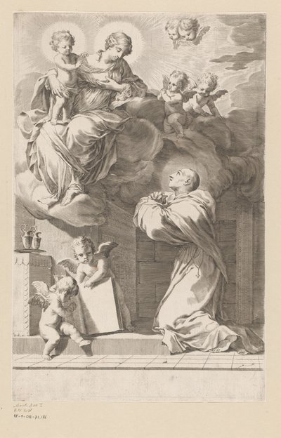 H. Bernard klečící před zjevením Panny Marie s dítětem Titulní strana pro: Saint Bernardus, Divi Bernardi Abbatis (...), 1640 od Claude Mellan