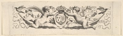 Čelenka: Two Infants with Arms of France and Navarre. od Claude Mellan
