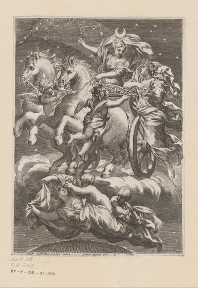 Personifikace Měsíce na jejím voze Titulní strana pro: Giovanni Battista Ferrari, De Florum cultura libri IV, 1633 od Claude Mellan