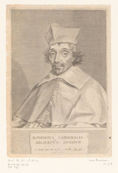 Portrét Alphonse Louis du Plessis de Richelieu, arcibiskupa z Lyonu od Claude Mellan