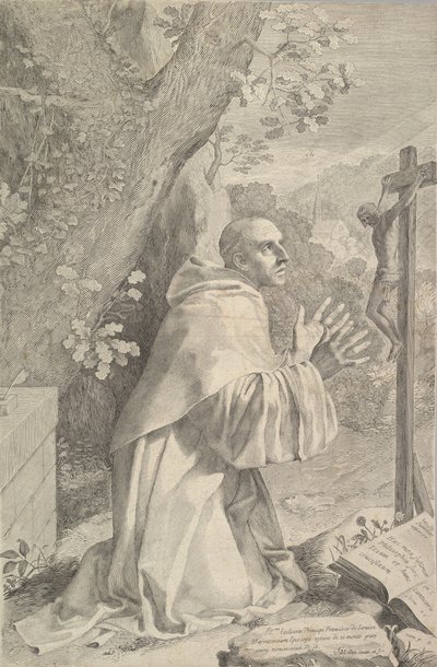 Sv. Bernard klečící před krucifixem, ca. 1655. od Claude Mellan