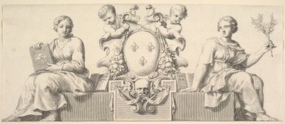 Zbraně Francie doprovázené personifikacemi práva a dobré víry, 1664. od Claude Mellan