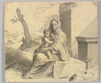 Panna a dítě sedící na skále Panna a dítě v ruinách, 1659. od Claude Mellan