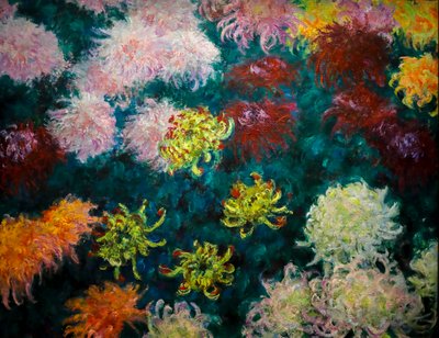Postel s chryzantémami od Claude Monet