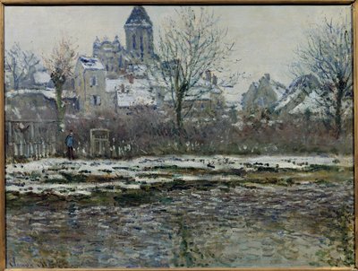 Efekt sněhu ve Vetheuil nebo „Eglise de Vetheuil, neige“ Obraz od Clauda Moneta (1840-1926) 1878/79. Ztlumit. 0,53 x 0,71 m. Paříž, Musee d
