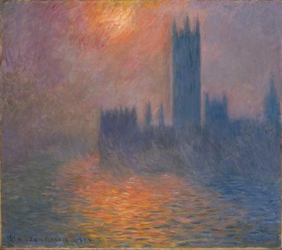 Budovy parlamentu, západ slunce od Claude Monet