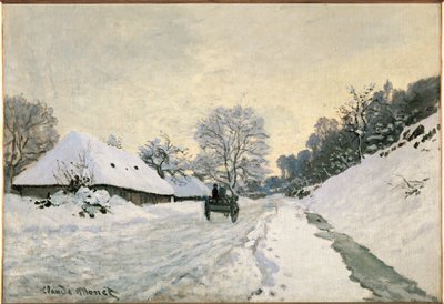 La charette, route sous la neige a Honfleur (olej na plátně) od Claude Monet