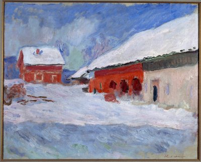 Krajina Norska, domy pod sněhem od Claude Monet