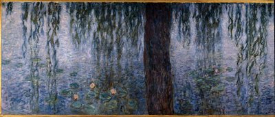 Les Nympheas; ráno jasno s vrbami (levá část triptychu olej na dřevě 200 x 425 cm), sd. 1914-1926. od Clauda Moneta (1840-1926). Musee de l