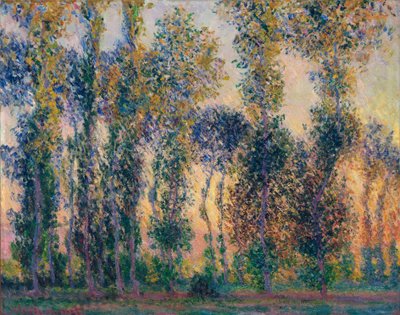 Topoly v Giverny (Francie), východ slunce. Obraz Clauda Moneta (1840-1926), olej na plátně od Claude Monet