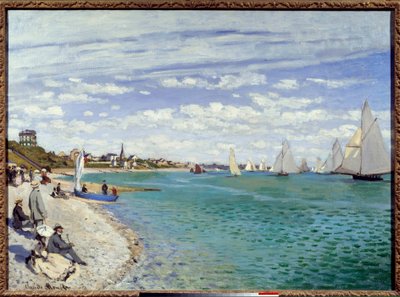 Regates na pláži Sainte Address Sainte-Adresse v námořní oblasti Seine. Obraz Clauda Moneta (1840-1926) 1867 Ne. 0,99x0,72 m New York, Metropolitní muzeum od Claude Monet