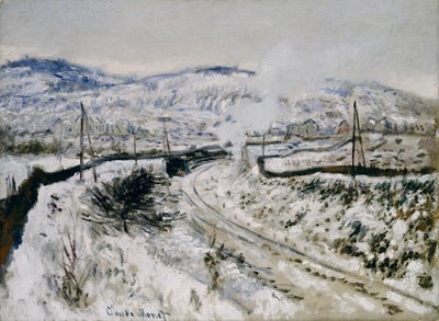 Vlak ve sněhu v Argenteuil od Claude Monet