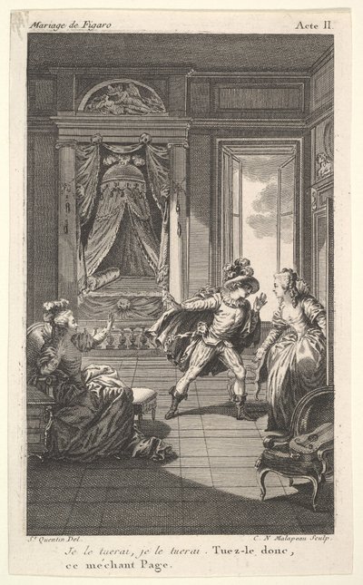 Muž se naklání k ženě stojící ve dveřích vpravo, vlevo sedící žena rais..., ca. 1784. od Claude Nicolas Malapeau