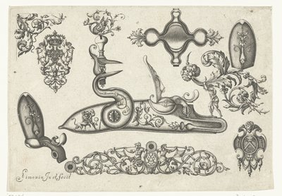 Deset motivů Plusieurs pieces et ornaments Darquebuzerie (název série) od Claude Simonin