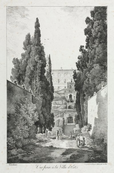 Pohled na Villa dEste, Tivoli, 1817. od Claude Thienon