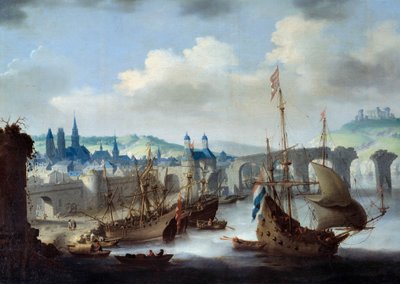 Pohled na město Rouen Lodě kotví na břehu Seiny. Obraz od Clauda de Jongha od Claude de Jongh
