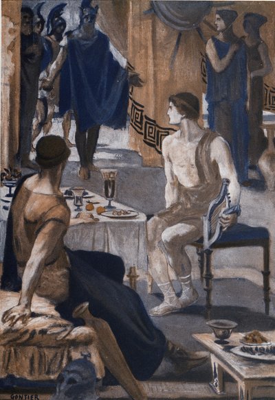 Achilles přijímá Agamemnonovy vyslance. Ilustrace Clementa Gontiera (1876-1918) pro Homerovu „Iliadu“ (Omero). Paříž, Henri Laurens od Clement Gontier