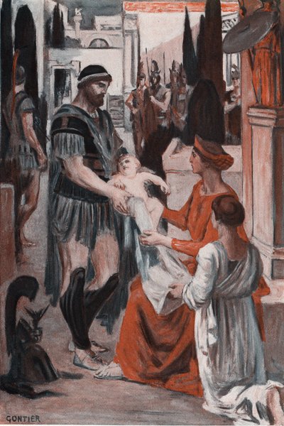 Hector a Andromaque na rozloučenou. Ilustrace Clementa Gontiera (1876-1918) pro Homerovu „Iliadu“ (Omero). Paříž, Henri Laurens od Clement Gontier
