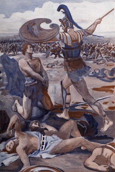 Smrt Patroklesa: Hector Patroklesa zabíjí. Ilustrace Clementa Gontiera (1876-1918) pro Homerovu „Iliadu“ (Omero). Paříž, Henri Laurens od Clement Gontier