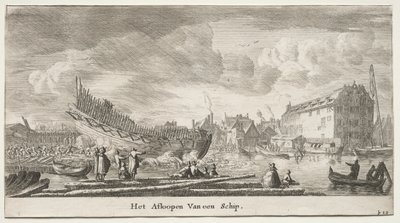 Různé lodě a pohledy na Amsterdam (Verscheÿde Schepen en Gesichten van Amstelredam), část II: Spuštění lodi od Clement de Jonghe