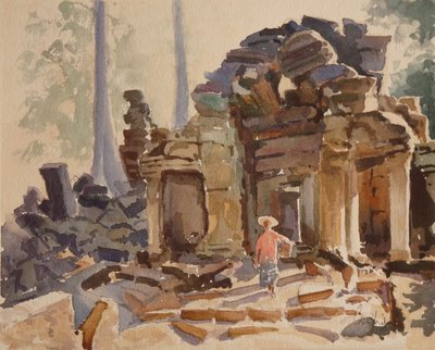 Vchod do Ta Promh - časné ráno, 2000 (akvarel) od Clive Wilson