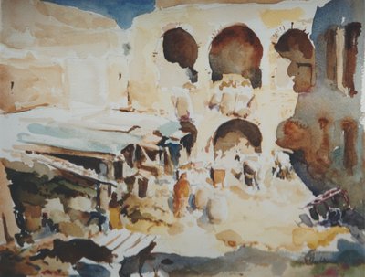 Fondouk des Peaussiers, Fez, 2000 (akvarel) od Clive Wilson